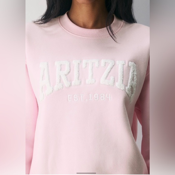 Aritzia Cozy Sweatfleece Perfect Crew Light Pink Crewneck Sweatshirt - Picture 2 of 11